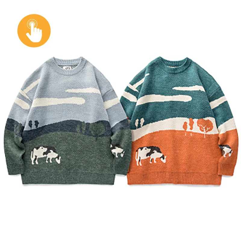 Knitted Sweaters Pullovers Men Street-Clothing Harajuku Streetwear Retro Male Winter