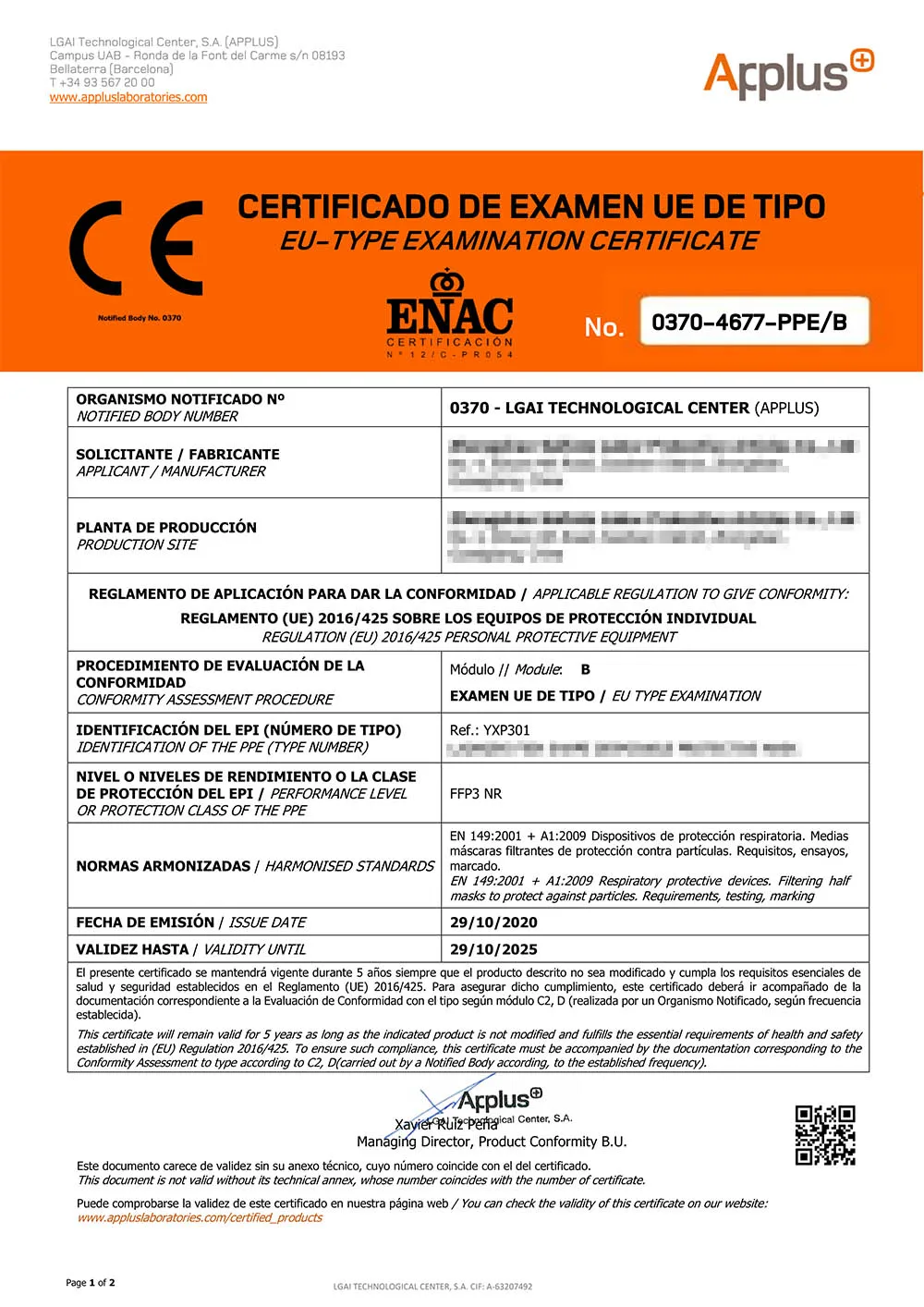 Mascarillas FFP3 negras Certificación CE (copia)