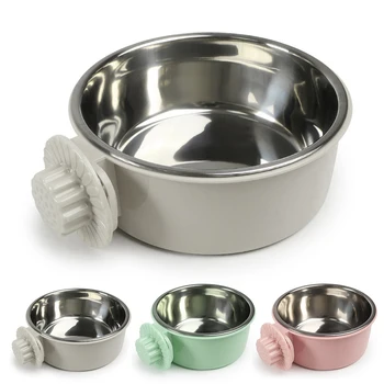 

2 In 1 Pet Food Water Bowl Feeder Stainless Steel Fixed Hanging Pet Cage Bowl Pet Food Bowl For Cats Dogs Pet Feeding Supplies