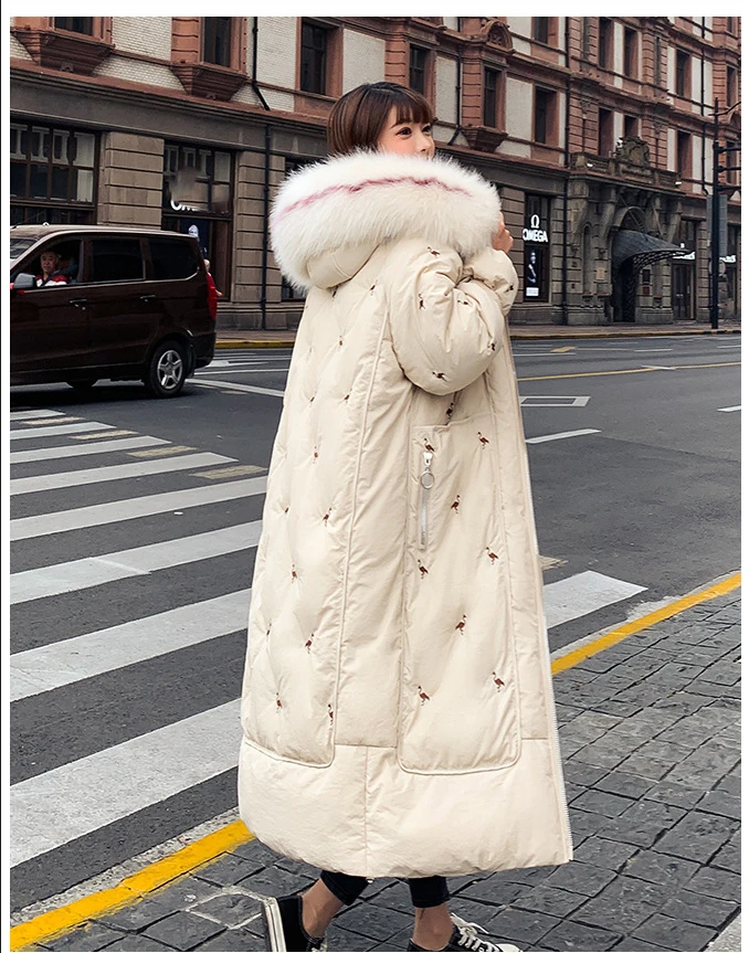 Модная женская парка, черный, синий, бежевый, S-2XL, большие размеры,, зимняя новая Корейская одежда с длинными рукавами и капюшоном, свободная, длинная, теплая одежда LR434