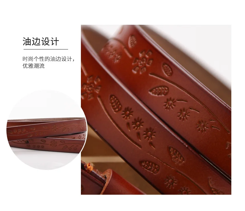 Vintage Style Cow Genuine Leather Printing Thin Women Casual Belt Cummerbund For Girl Pin Buckle Belts For Women AD0894