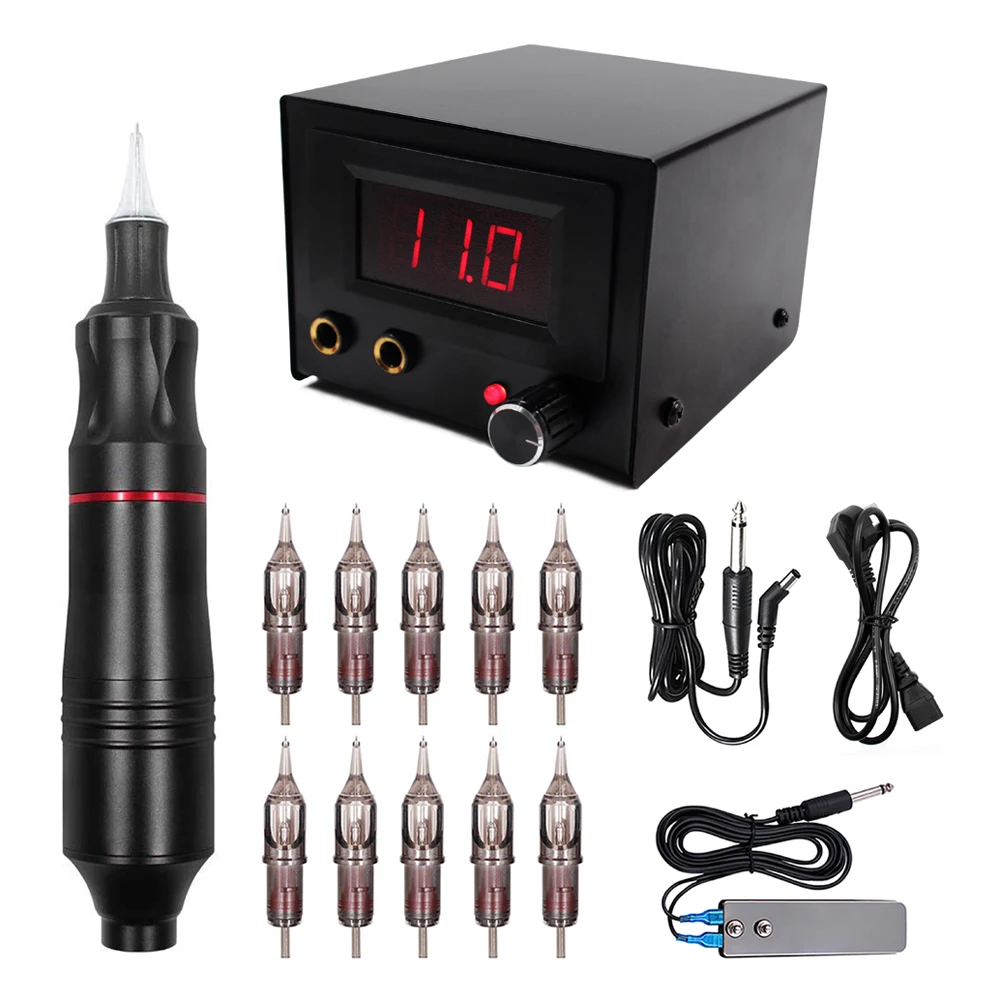 

Biomaser Complete Tattoo Machine Set LCD Power Supply Professional Makeup Set Machine Cartridges Tattoo Body Art