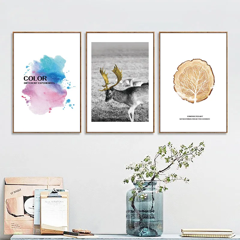 Nordic Style Animal Elk Canvas Painting Minimalism Color Abstract Poster And Prints Modern Home Living Room Picture Decoration | Дом и сад