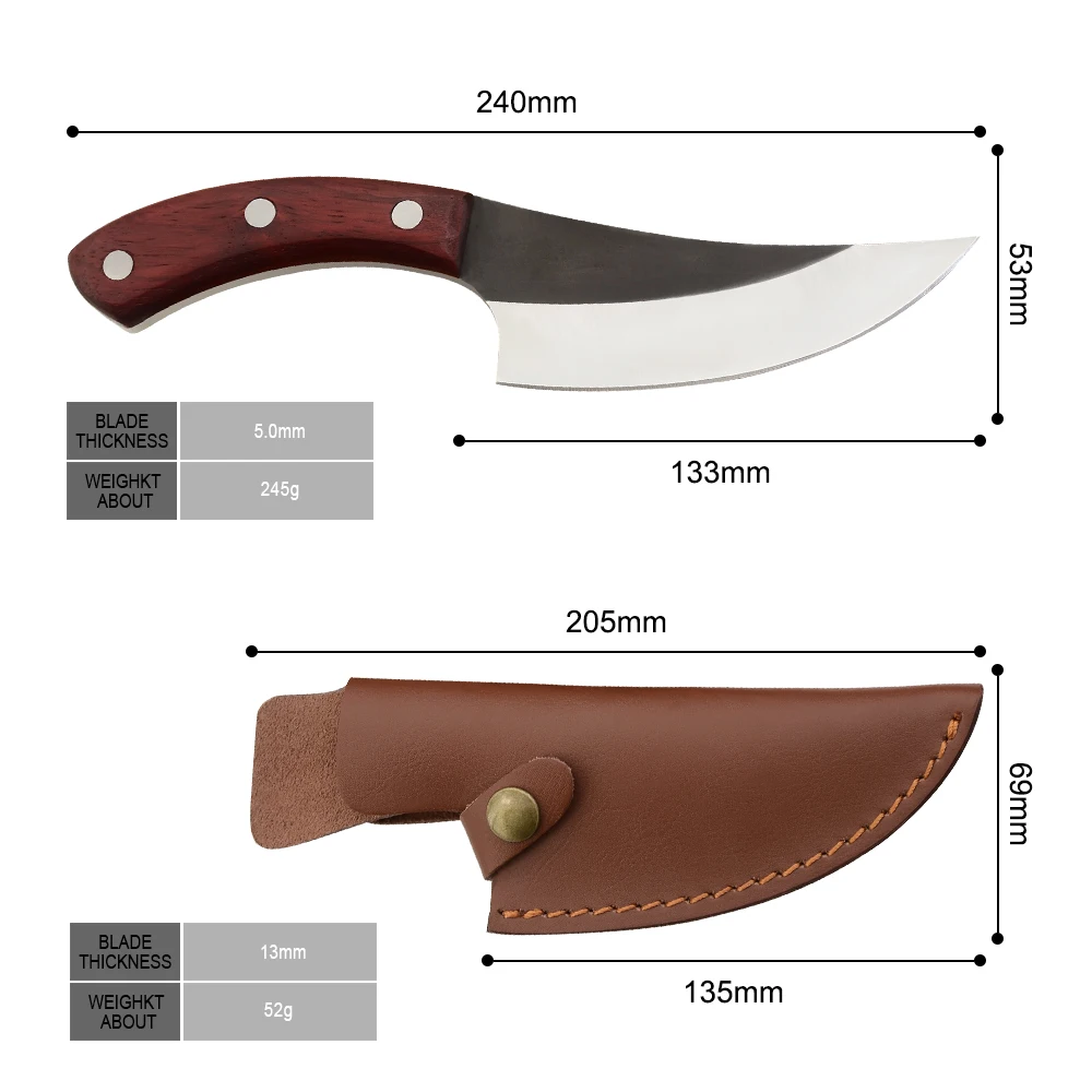 XYj ручной работы, кованый нож для мясника, 5,5 дюймов, кожаный чехол, разделочный нож, обвалка, инструмент для кемпинга, изогнутая ручка, Полный Тан