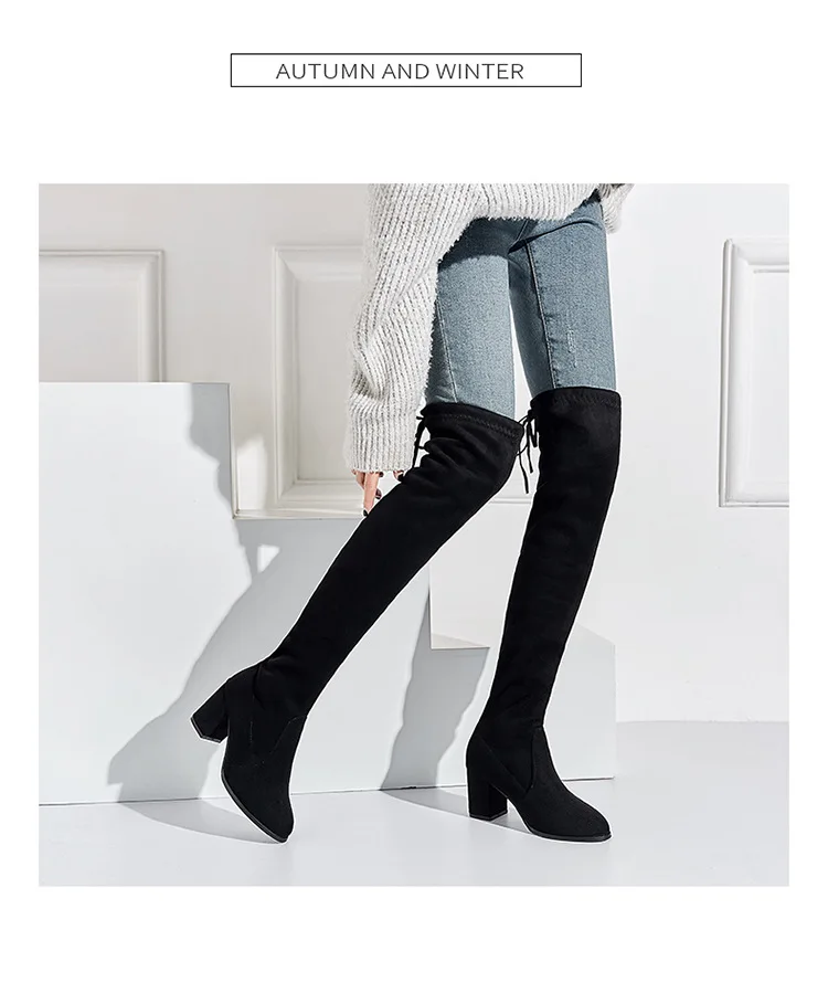 Новые модные зимние сапоги выше колена; женская пикантная обувь до бедра из эластичной ткани; высокие сапоги; Bota Feminina Zapatos De Mujer