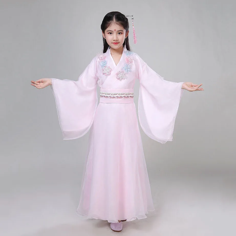 Hanfu древний китайский традиционный сказочный костюм для девочек розовое платье
