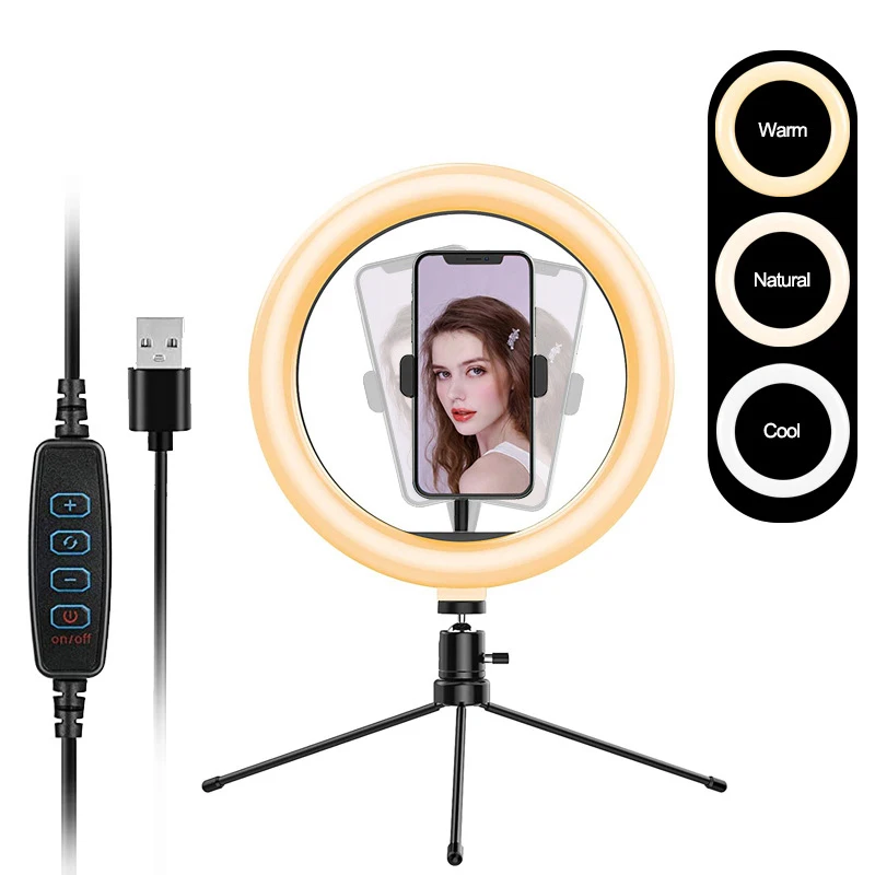 

DECO 10" LED Ring Light Photographic Selfie Ring Lighting with Mobile Holder Support Tripod Stand Ring Light For Live Video Str