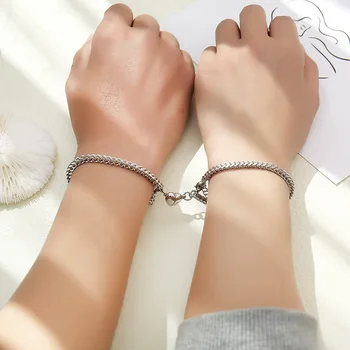 100 Unfading Stainless Steel Bracelet Chain For Lovers Magnet Couple Braslet Heart Attract Paired Brazalete Friendship