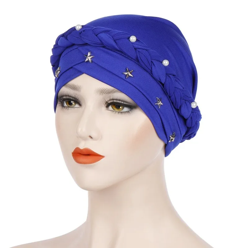 

Muslim Women Cross Silk Braid Pearl Bead Turban Hat Cancer Chemo Beanies Cap Hijab Headwear Headwrap Hair Loss Cover Accessories