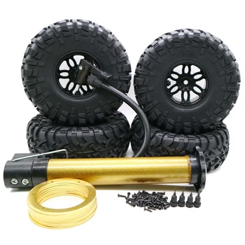 

4PCS RC Car Inflatable Tires 2.2 Inch Wheel Hub Rims for 1:10 RC Rock Crawler Axial SCX10 AX10 D90 TRX-4 RC4WD-Gold Black