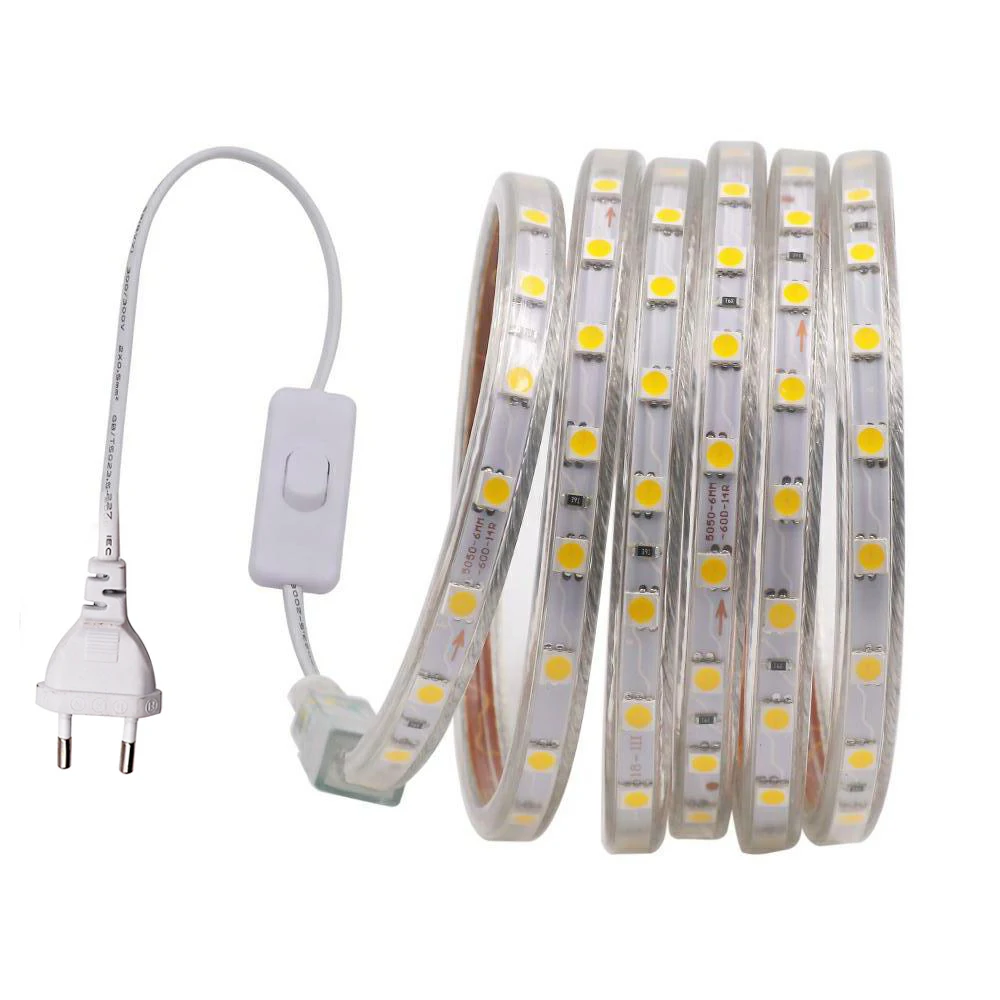 Tira de luces LED COB de 220V con interruptor de cinta adhesiva, Kit de  enchufe de la UE, 0,5 m, 10m, 20m, 40m, IP67, cinta Led Flexible,  iluminación lineal - AliExpress