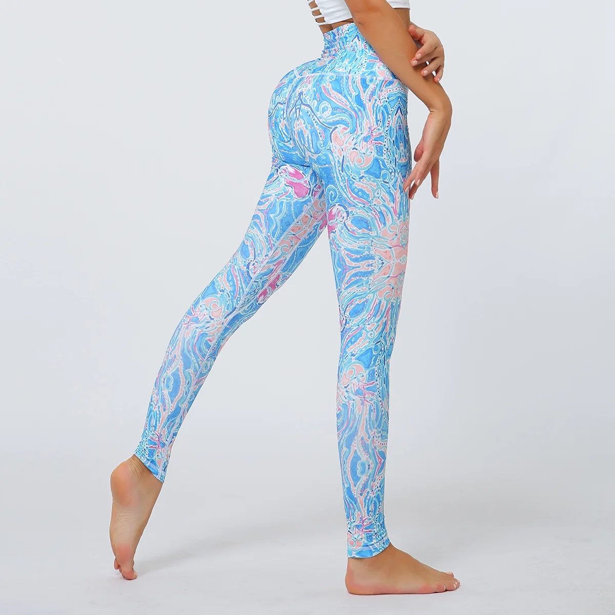 Женские цветные леггинсы с цветочным принтом для фитнеса и йоги, облегающие леггинсы с высокой талией и цифровой печатью, спортивные штаны для йоги, контроль живота - Цвет: NS-6132