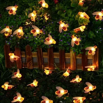 

30/50LEDs Cute Honeybee Remote Control Solar Powered String Lights Outdoor Garden Fairy Night Lamp Wedding Party Xmas Decor