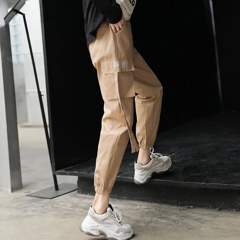В европейском и американском стиле; брюки Харадзюку чистый Черный цвет и цвет хаки, белый китайский одежда для пребывания на открытом воздухе штаны для бега, спортивные штаны, модные