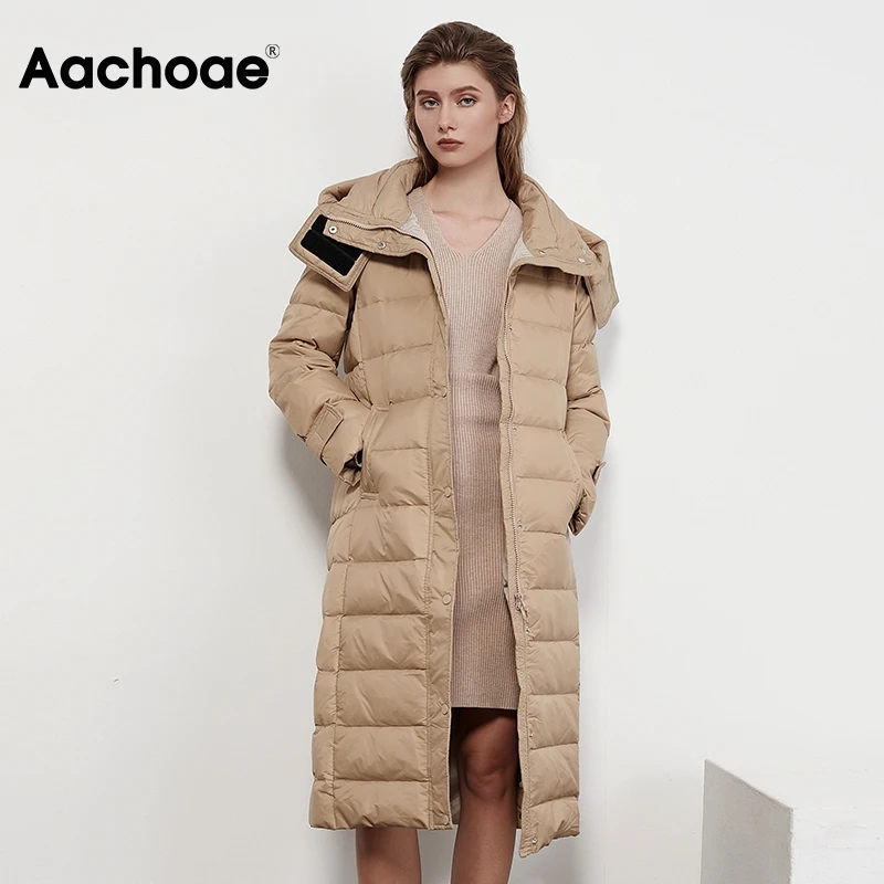 Aachoae Solid Winter White Duck Down Coat Women
