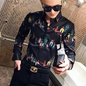 

High Quality Casual Men Shirt Long Sleeve Drees Shirts Slim Fit camisa masculina streetwear Night Club party prom male clothing