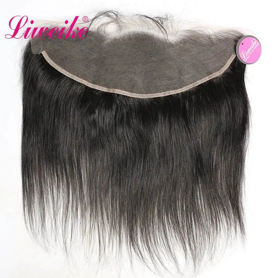 

Liweike HD 13*4 Lace Frontal Straight Brazilian 100% Human Hair 13x4 Remy Frontals Free Part 1B Color Pre Plucked With Baby Hair