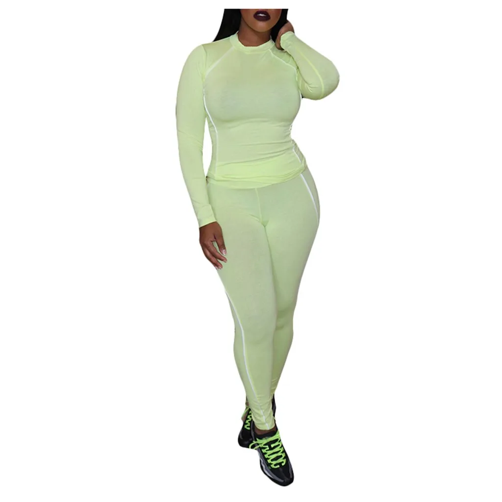 Женская мода o-образным вырезом с длинным рукавом Блузка рубашка Высокая талия карандаш брюки костюм