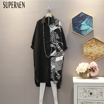 

SuperAen Pluz Size Shirts Women 2020 Summer New Korean Style Women Blouses Fashion Print Cotton Wild Women Clothing