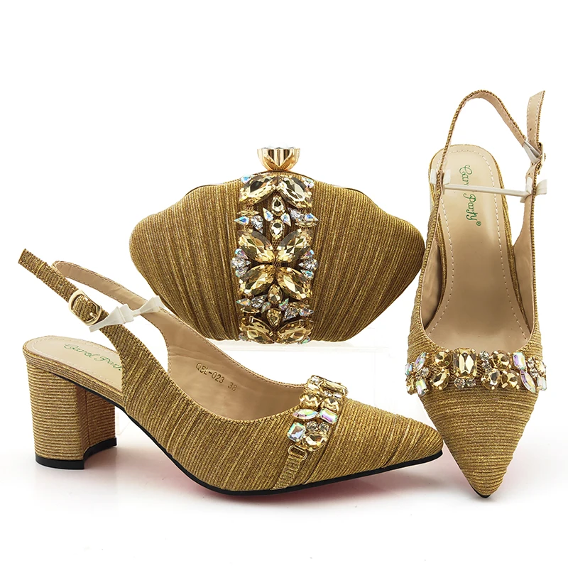 

Big size 38 to 43 lady sandal clutches bag shoes and bag GOLD italian shoes matching bag nigeria party shoes bag SB2020-3