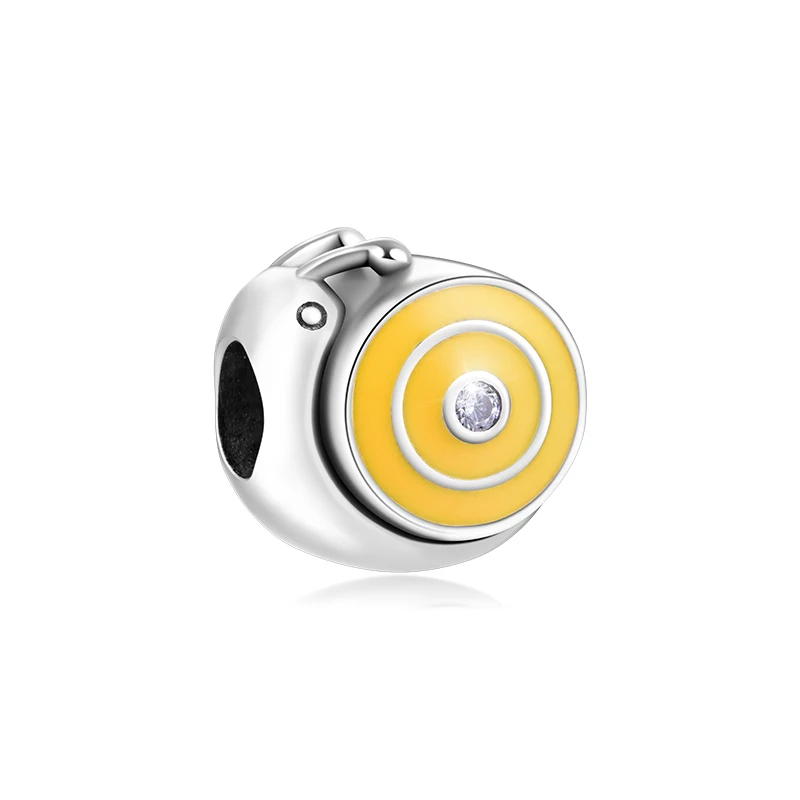 Fits for Pandora Charms Bracelets Curious Snail Beads with Yellow Enamel 100% 925 Sterling-Silver-Jewelry Free Shipping | Украшения и