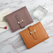 

Women Wallets Genuine Leather Short Zipper Coin Purses Female Fashion Hasp Luxury Thin Money Clip Card Holder Clutch Phone Bag