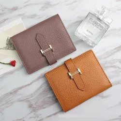 Women Wallets Genuine Leather Short Zipper Coin Purses Female Fashion Hasp Luxury Thin Money Clip Card Holder Clutch Phone Bag