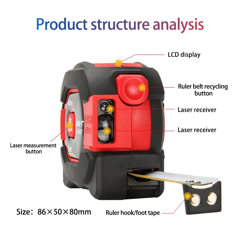 US $40.10 UNIT LM40T 40m Laser Tape Measure Rangefinder Electronic Ruler LCD Display Measuring Tool