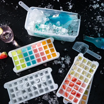 

2020 New Soft Bottom Silicone Ice Tray Ice Box Frozen Ice Cube With Lid Cold Drink Mold Home Artifact Refrigerator Freezer