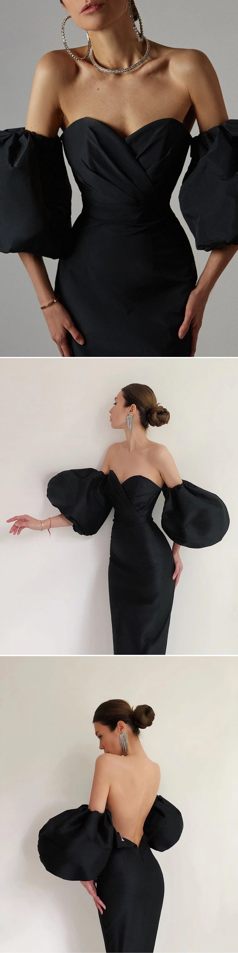 VC All Free Shipping 2020 New Chic Puff Sleeves Design Sexy Off Shoulder Backless Celebrity Party Club Midi Dress Vestido