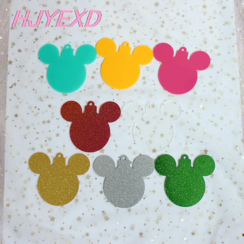

101mm Acrylic Christmas Mouse Head Tags Christmas Ornaments Monogram Mouse Tree Tags Clear Glitter Laser Cutout 4inches-AC1035