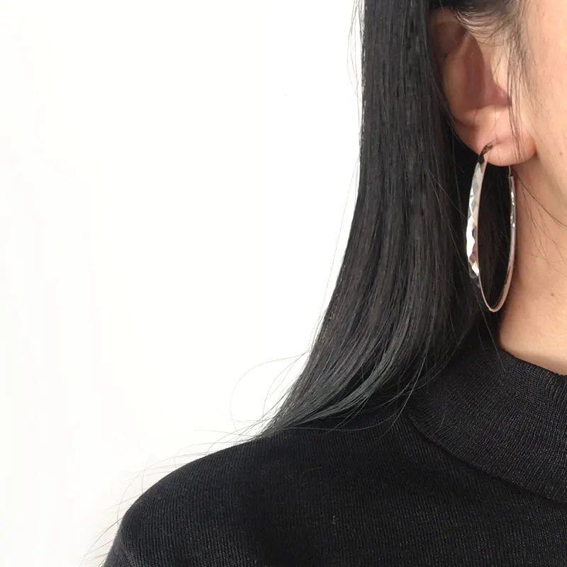Серьги-кольца из серебра 925 пробы для женщин, большие блестящие серьги