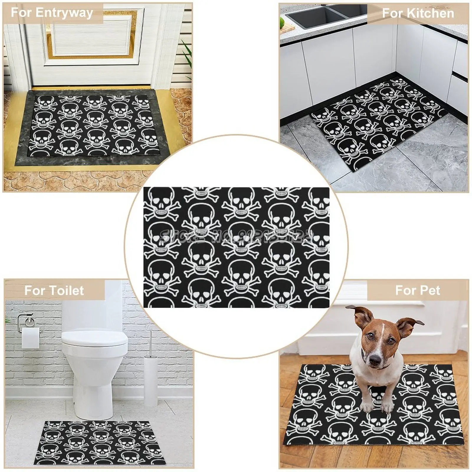 Pirate Skull And Crossbones White on Black Doormat Printed Carpet Entrance Bathroom/Living Room/Bedroom Floor Mat Jolly Roger Jo | Дом и сад