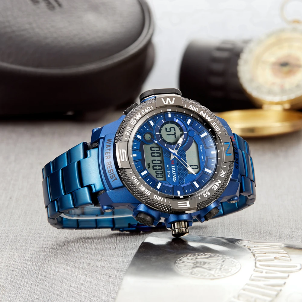 Analog Digital Watches Men Led Full Steel Male Clock Men Military Wristwatch Quartz Sports Wrist Watch Man Reloj Hombre Mizums drop shipping 2019 (13)