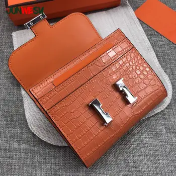 

Ladies new designer square crocodile grain leather card case coin purse luxury brand wallet