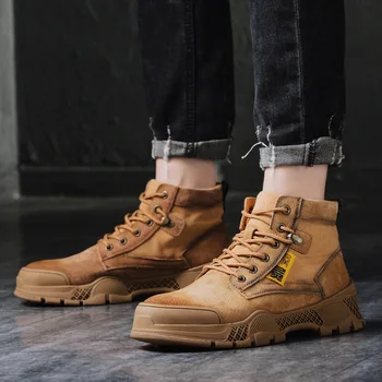 

2020 new fashion winter warm casual high top boots mens Tooling leather shoes male Military Motorcycle boots A384