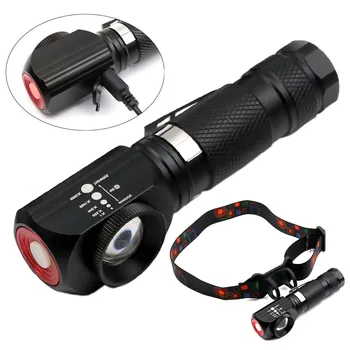 

10W XML T6 LED Flashlight Zoom Adjustable Headlight Micro USB Charge Flashlight Camping Hunting Head lamp Tail magnet Torch Lamp
