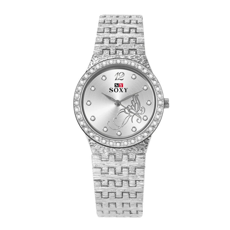 silvery Новые женские часы-браслет модные стразы женские часы цветок Бабочка Изысканные повседневные женские часы - Цвет: silvery