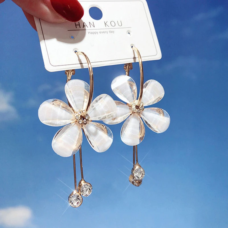 

2019 Korean Fashion Drop Earrings For Women Trendy Long Simple Flower Crystal Dangle Earrings Gril Jewelry Accessories Brincos