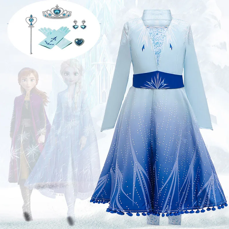 

Anna Elsa 2 New Girls Princess Dress Halloween Cosplay Costume Winter Long Sleeve Elza Costume for Kids Girl Vestidos