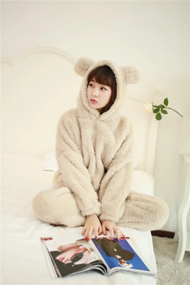 Зимняя женская пижама, милая Толстая шерстяная плюшевая Пижама ...