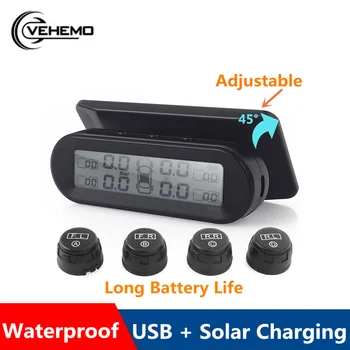 

VEHEMO Tire Pressure Monitoring System with 4 External Sensor Universal Car TPMS Real-Time Display Auto TPMS Portable Gauge