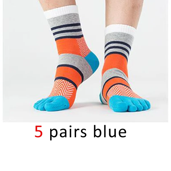 5 pairs/lot Mens Summer Cotton Toe Socks Striped Contrast Colorful Patchwork Men Five Finger Socks Free Size Basket Calcetines - Цвет: blue