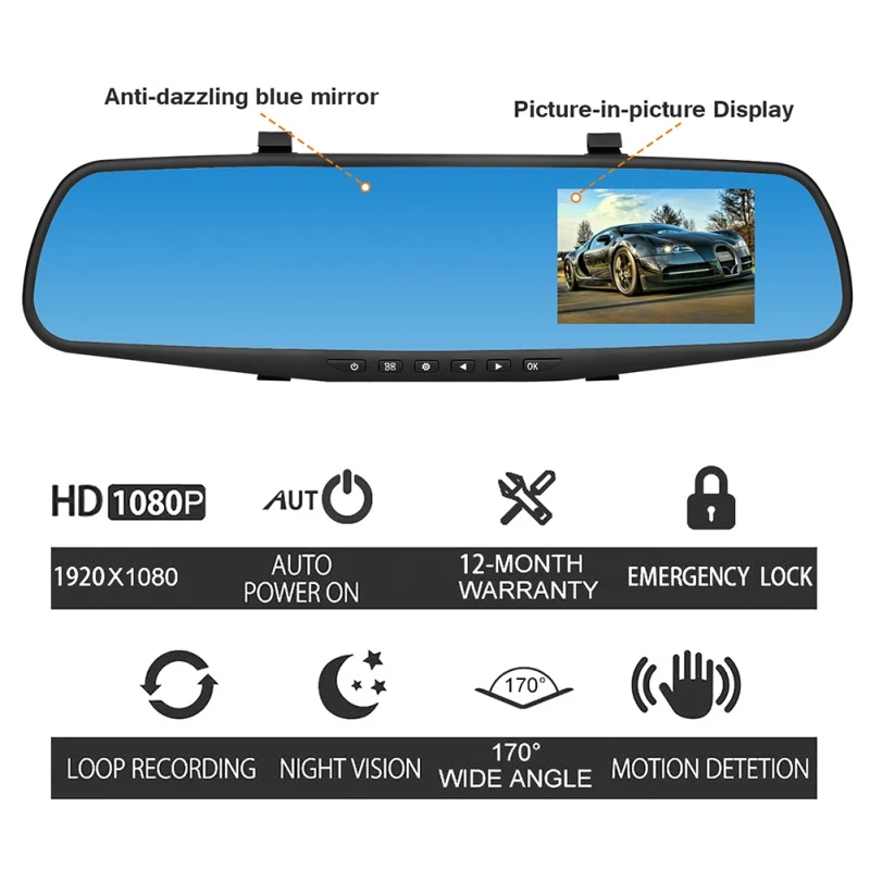 3,8 дюймов DVR зеркало Навигатор Автомобильный двойной объектив видеокамера Hd 1080P камера видео рекордер с заднего вида