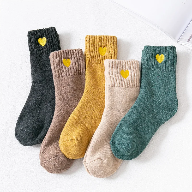 5 пар новых плюшевых носков с кольцами теплые однотонные хлопковые носки без пятки с вышитыми сердечками и медведями