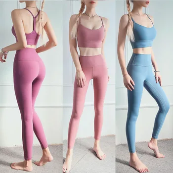 

Women Yoga Set 2Pcs Fitness Gym Clothing Workout Sets Y-type sports bra+Slim High waist Yoga Pants stitching sport Leggings Suit