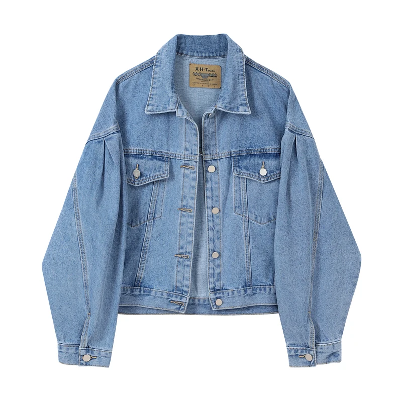 

Spring Short Women Loose Washed Vintage Puff sleeve Blue Denim jacket Female Harajuku Casual Jean Jackets Chaqueta vaquera mujer