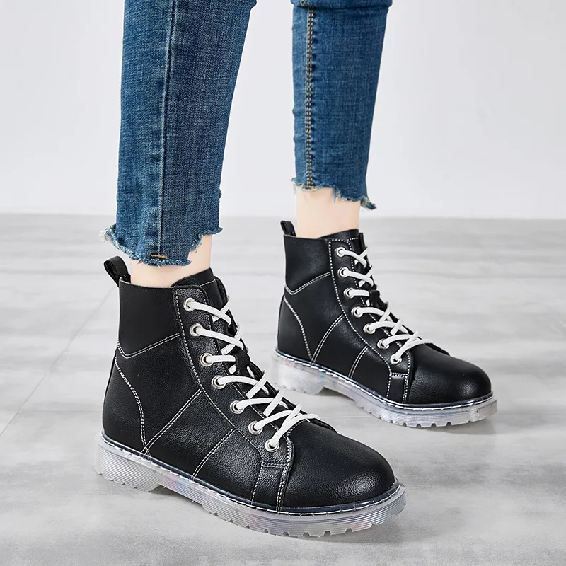 

2019 Autumn New Style British-Style Martin Boots Locomotive Women's Solid Color Hight-top Versatile nv pi xue