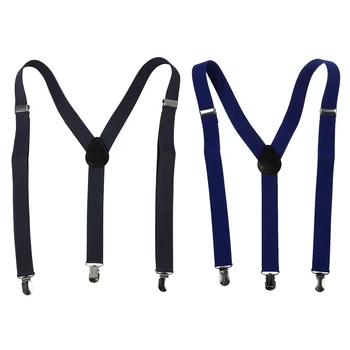 

1Pcs Adult Adjustable Metal Clamp Elastic Suspenders Braces Dark Blue & 1Pcs Women Men Clip-on Adjustable Pants Elastic Y Back S