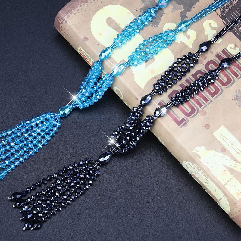 

European and American new tassel Pendant Necklace women fashion versatile long sweater chain crystal clothing accessories wholes
